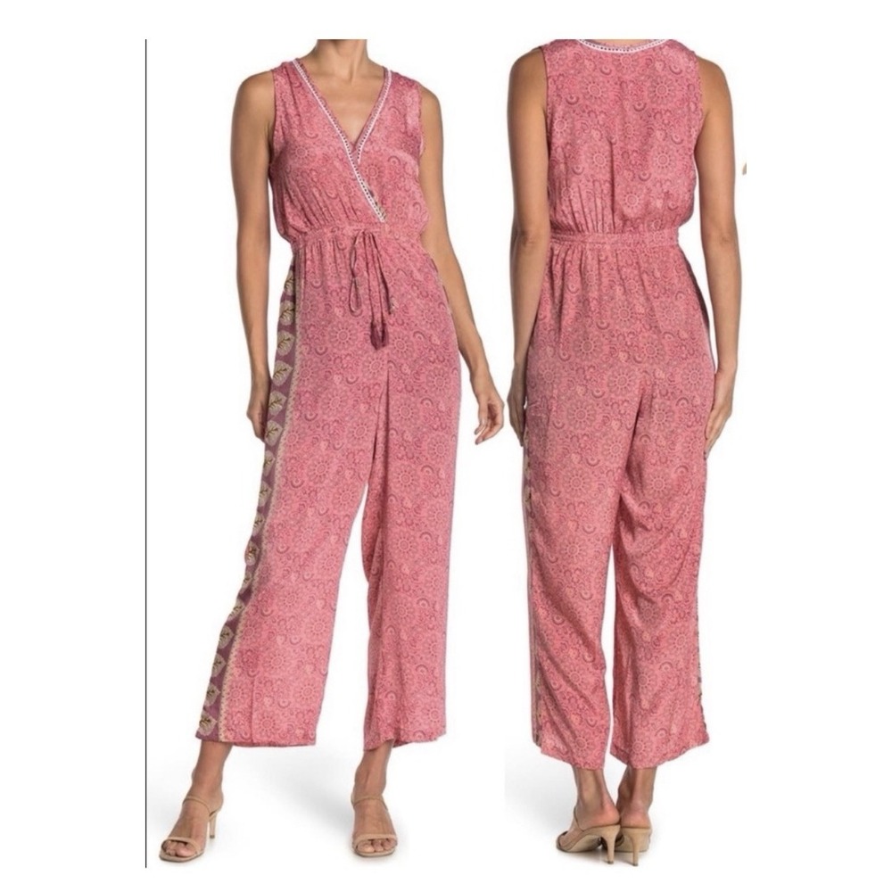 RAGA Anthropologie Love Maze Jumpsuit Size Medium Sleeveless Boho Tassel Pockets